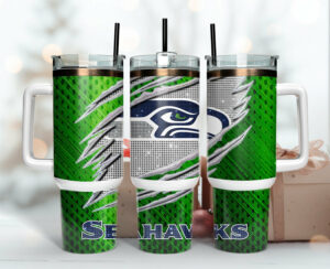 Seattle Seahawks NFL Custom Stanley Quencher 40oz Stainless Steel Tumbler With Handle - Threewoofs