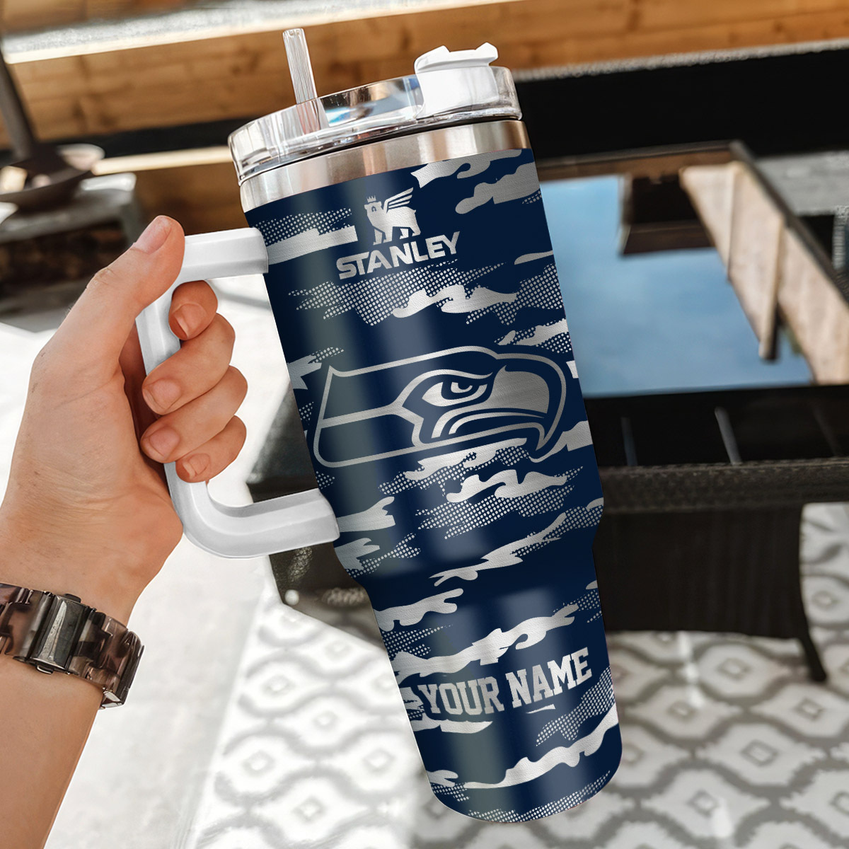 Personalized Seattle Football Tumbler - Insulated Mug with Custom Name - Image 3