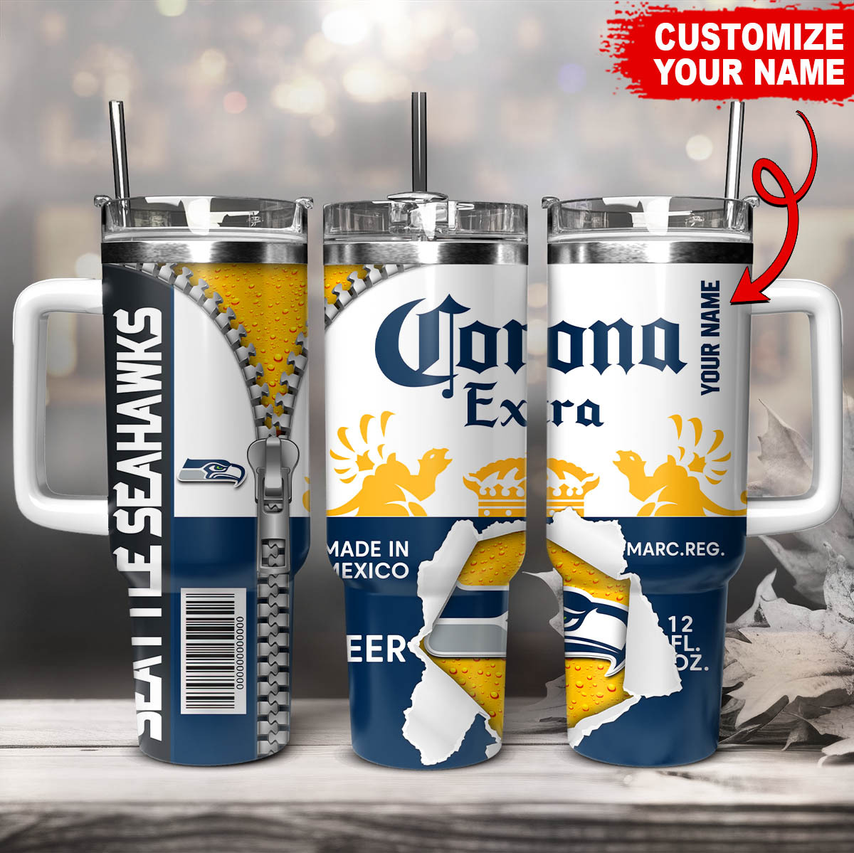 Customizable Seattle-Themed Tumbler with Handle and Straw - Perfect Gift for Fans