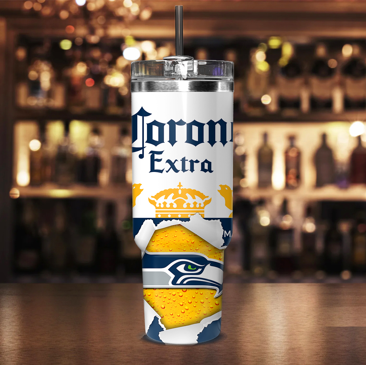 Customizable Seattle-Themed Tumbler with Handle and Straw - Perfect Gift for Fans - Image 2