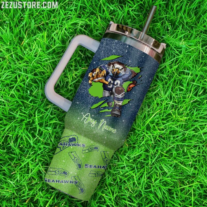 Personalized Seahawks Tumbler with Handle - Custom Name - Image 3