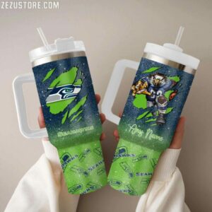 Personalized Seahawks Tumbler with Handle - Custom Name