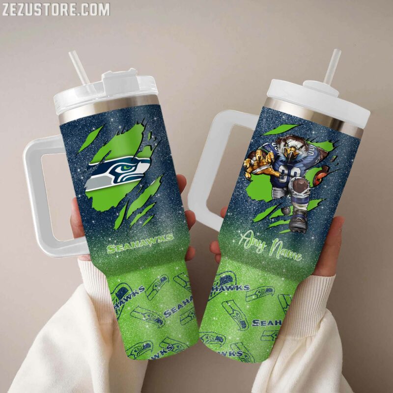 Personalized Seahawks Tumbler with Handle - Custom Name