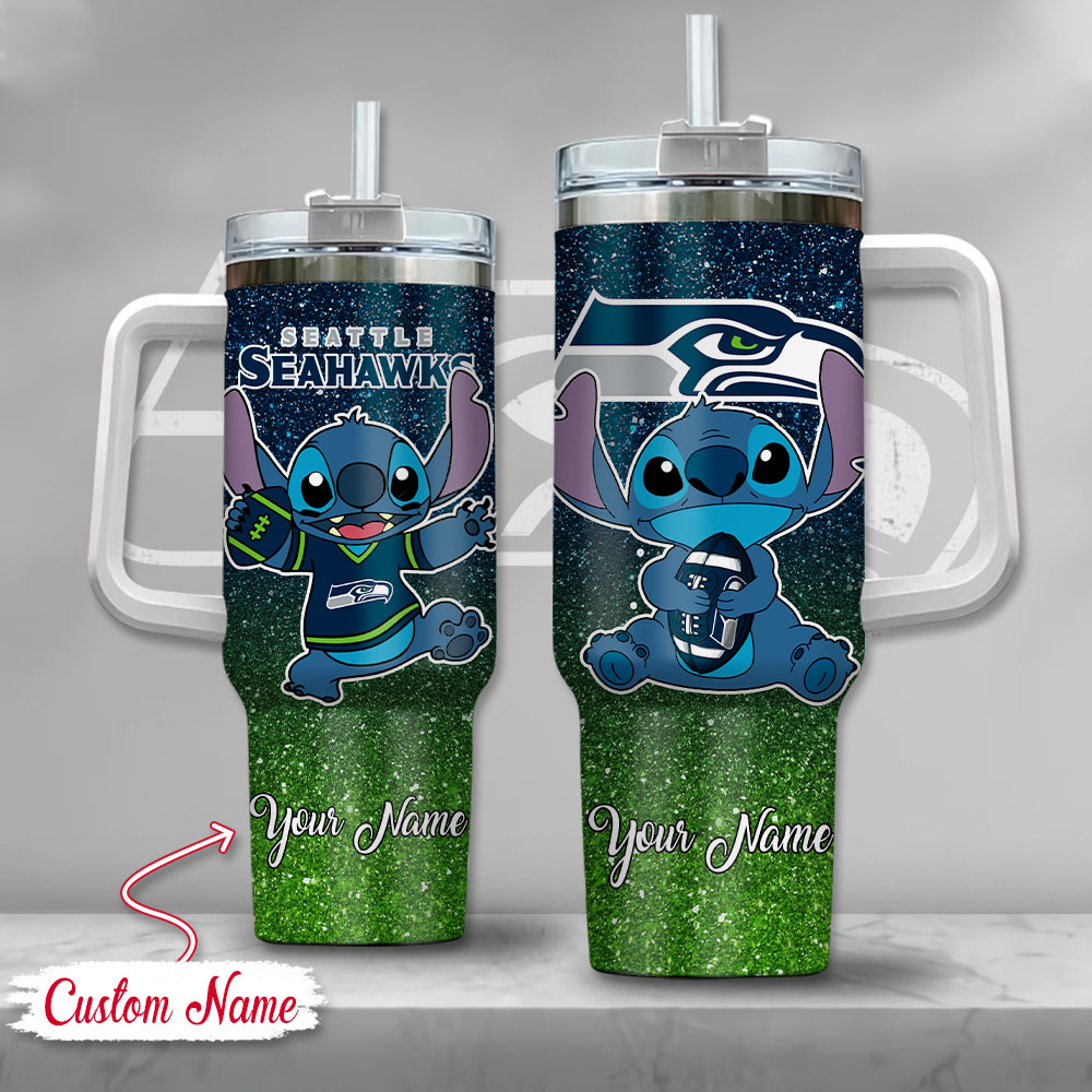 Custom Name Seattle Football Fan Tumbler with Cute Character Design