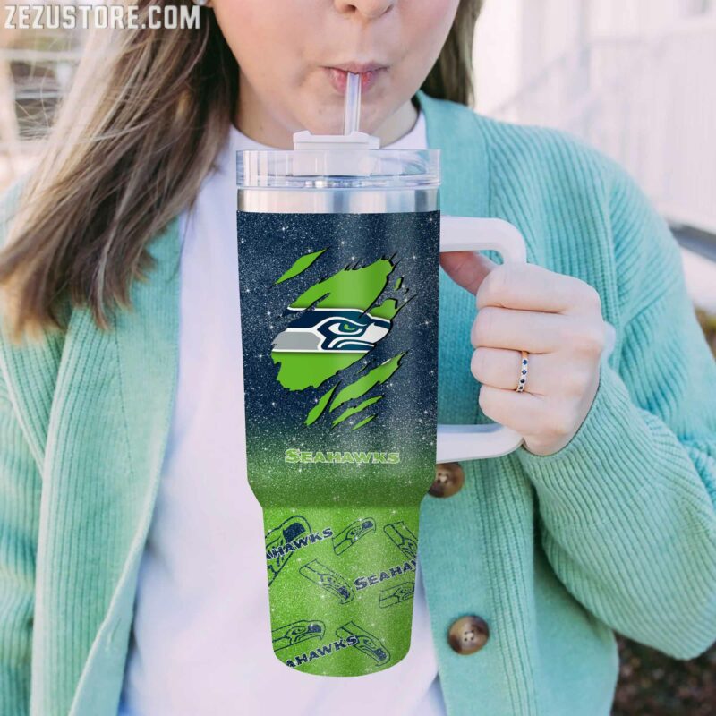 Personalized Seahawks Tumbler with Handle - Custom Name - Image 2
