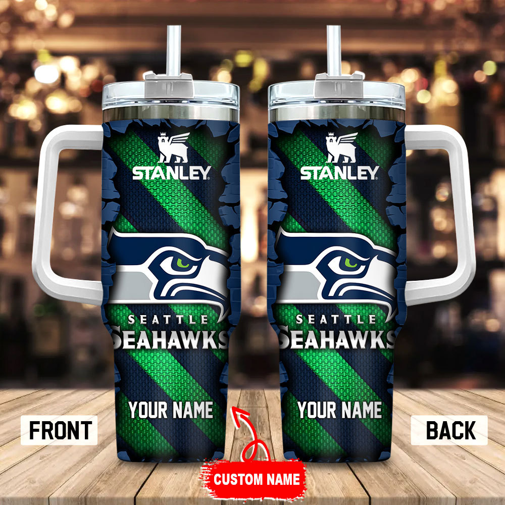 Custom Seattle Football Tumbler with Handle & Straw - Personalized Gift