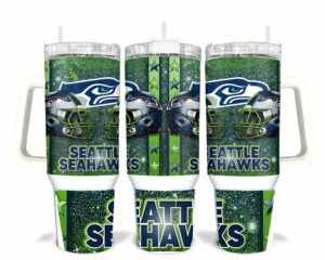 Seattle Seahawks Tumbler - Insulated 40oz Travel Mug with Handle & Straw