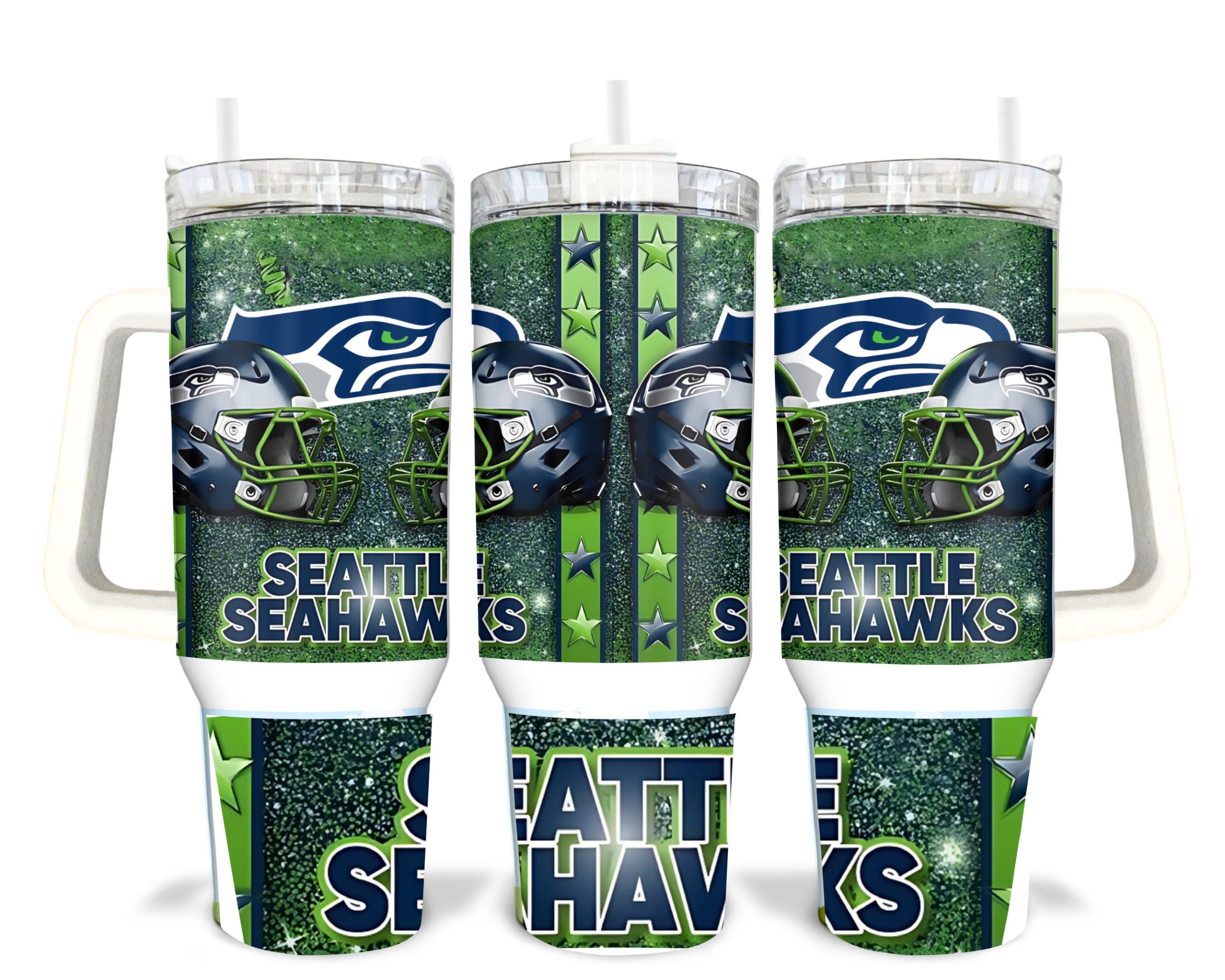 Seattle Seahawks Tumbler - Insulated 40oz Travel Mug with Handle & Straw