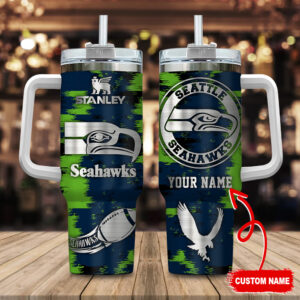 Personalized Seattle Football Team Tumbler with Handle - Custom Name
