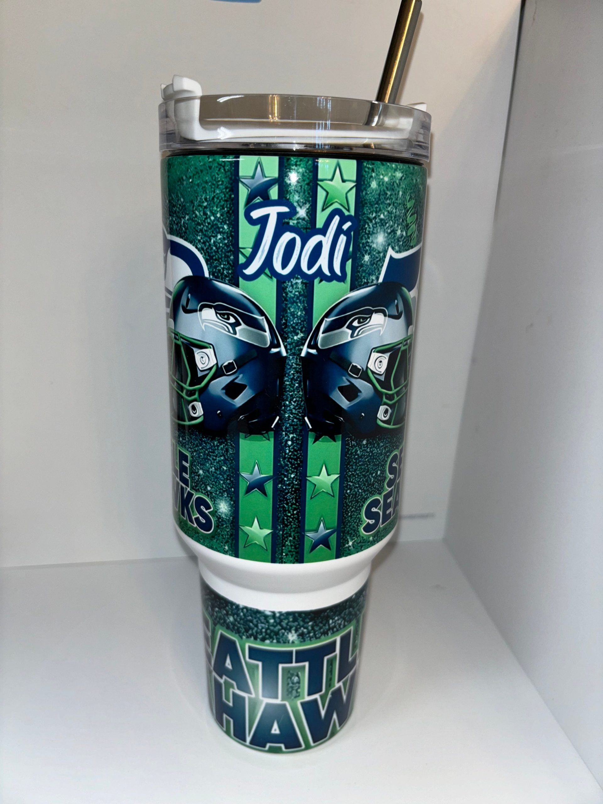 Seattle Seahawks Tumbler - Insulated 40oz Travel Mug with Handle & Straw - Image 4