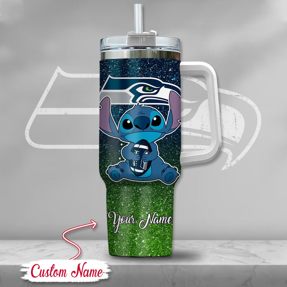 Custom Name Seattle Football Fan Tumbler with Cute Character Design - Image 2