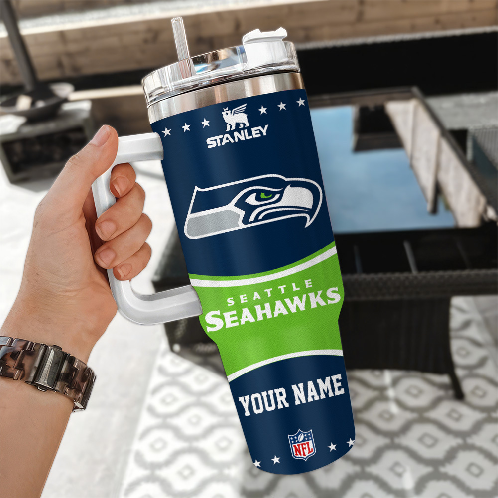 Custom Seattle Seahawks Tumbler with Handle - Personalized NFL Fan Gift - Image 3