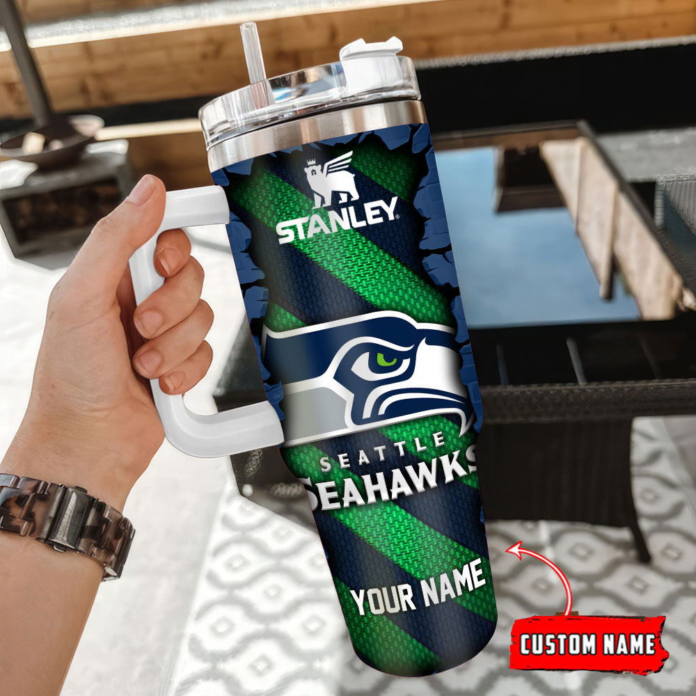 Custom Seattle Football Tumbler with Handle & Straw - Personalized Gift - Image 3