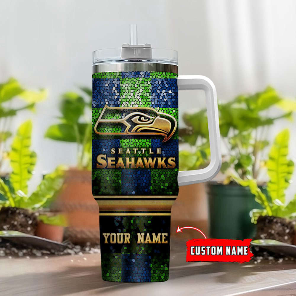 Custom Seattle Seahawks Tumbler with Handle - Personalized NFL Fan Gift - Image 2