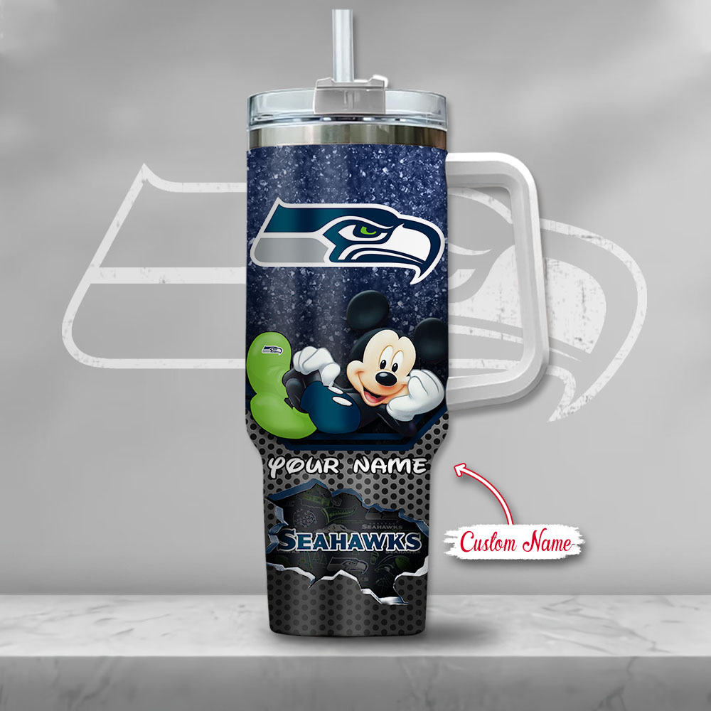 Custom Seahawks Tumbler with Mickey Design - Personalized Name Gift - Image 2