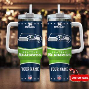 Custom Seattle Seahawks Tumbler with Handle - Personalized NFL Fan Gift