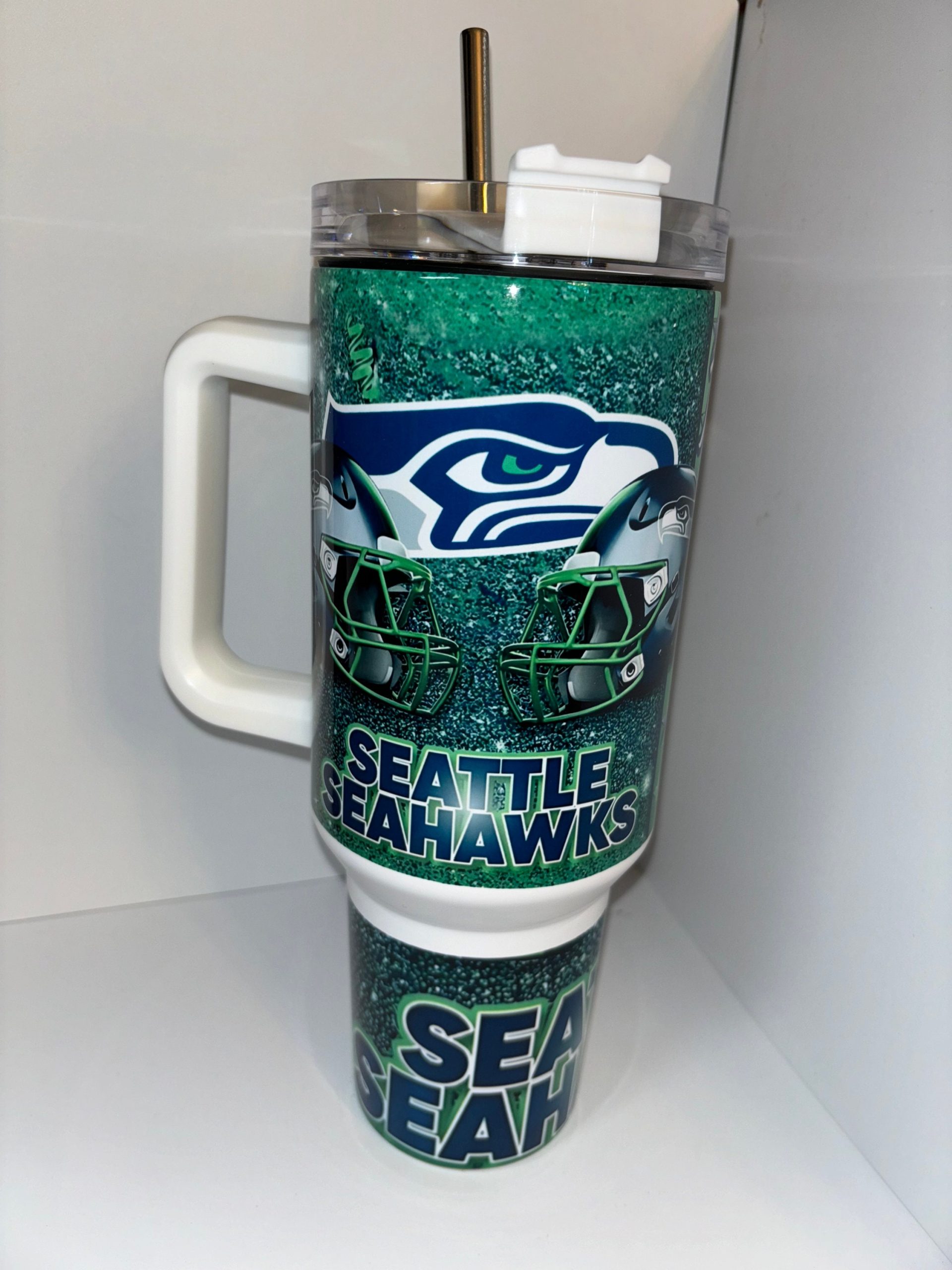 Seattle Seahawks Tumbler - Insulated 40oz Travel Mug with Handle & Straw - Image 3