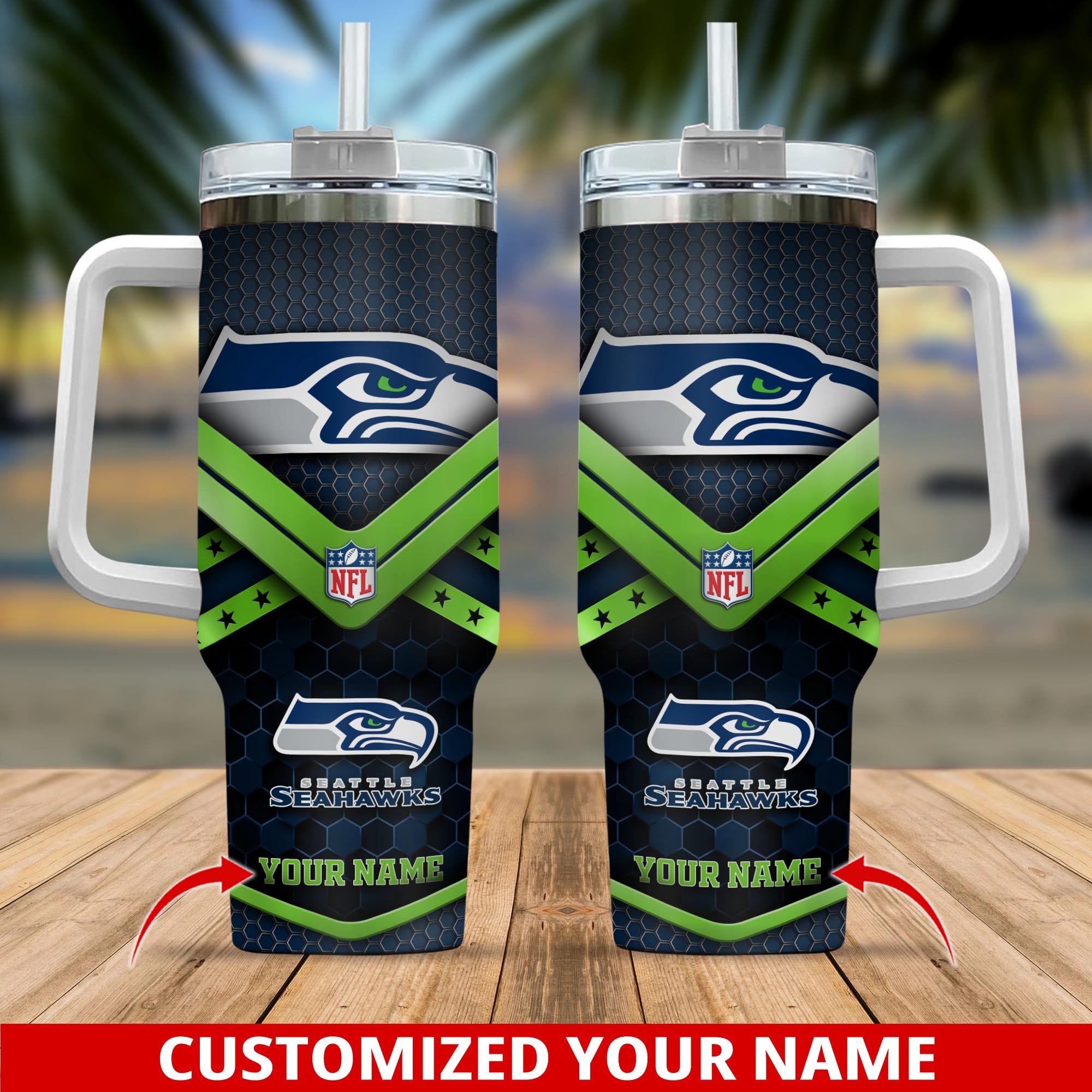 Customizable NFL Team Tumbler with Handle - Personalized Name & Logo Design