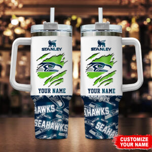 Customizable Seahawks Tumbler with Handle & Straw - Personalized Gift