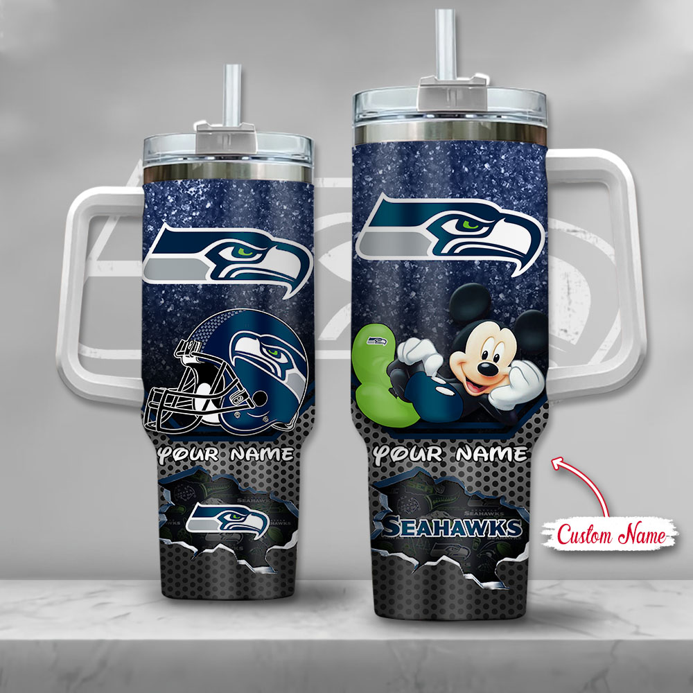 Custom Seahawks Tumbler with Mickey Design - Personalized Name Gift