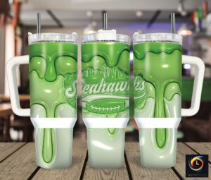 Seahawks Green Drip Tumbler with Handle - 40oz Insulated Travel Mug