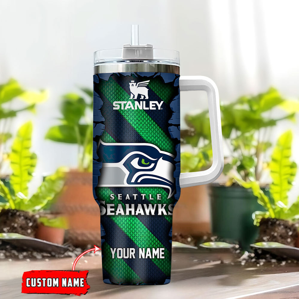 Custom Seattle Football Tumbler with Handle & Straw - Personalized Gift - Image 2