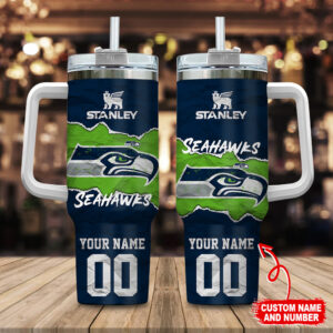 Customizable Seahawks Tumbler with Handle - Personalized Name & Number - Perfect Gift for Fans