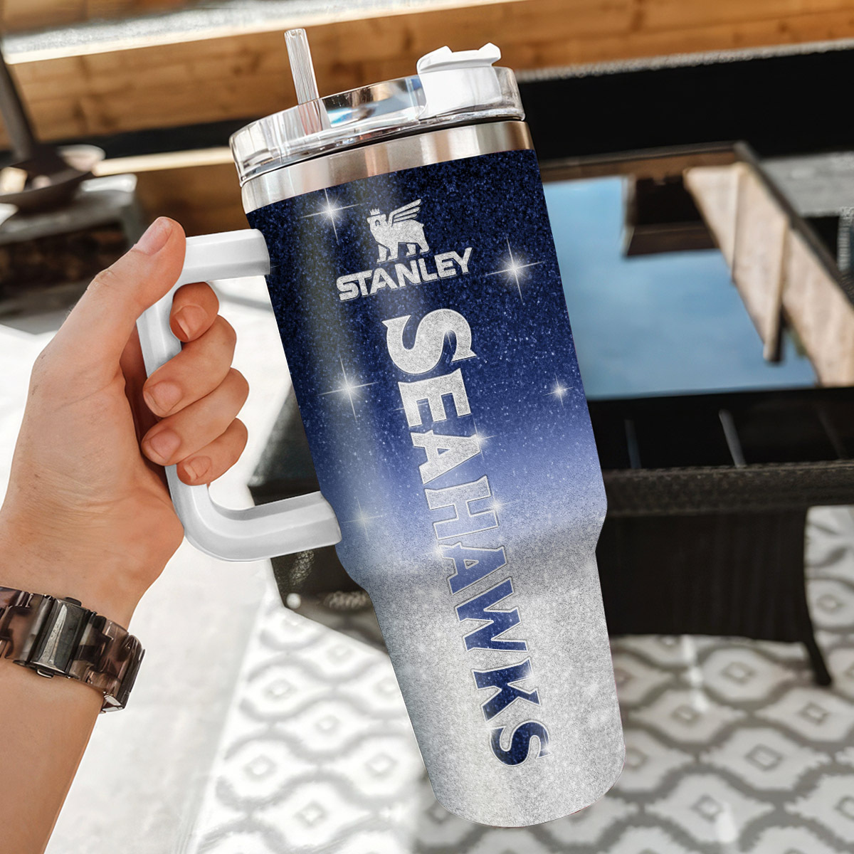Customizable Seahawks Tumbler with Handle - Perfect Gift for Fans - Image 3
