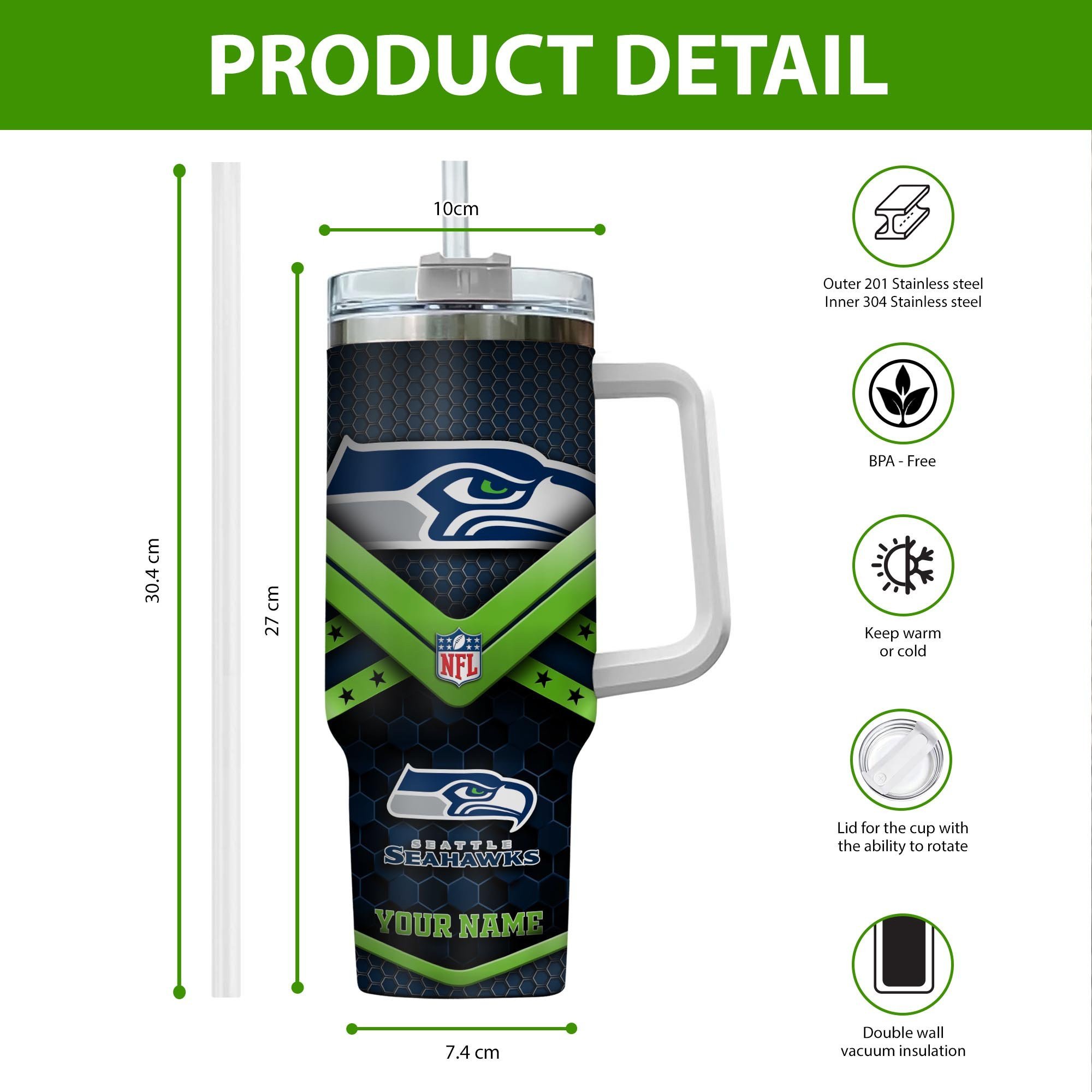 Customizable NFL Team Tumbler with Handle - Personalized Name & Logo Design - Image 2