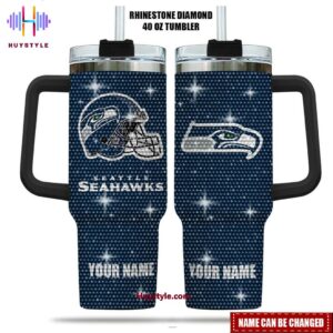 Personalized Rhinestone Diamond 40 oz Tumbler - Custom Seahawks Design