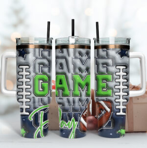 Game Day Football Tumbler - Insulated Sports Fan Mug with Handle & Straw