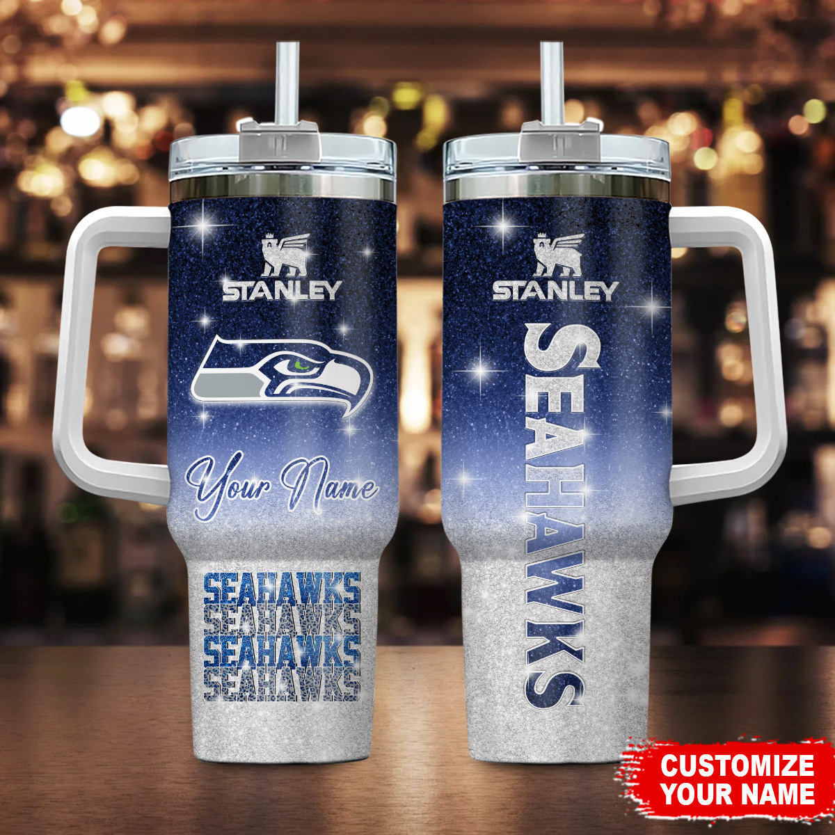 Customizable Seahawks Tumbler - Personalized Name & Logo - 40oz Stanley Mug
