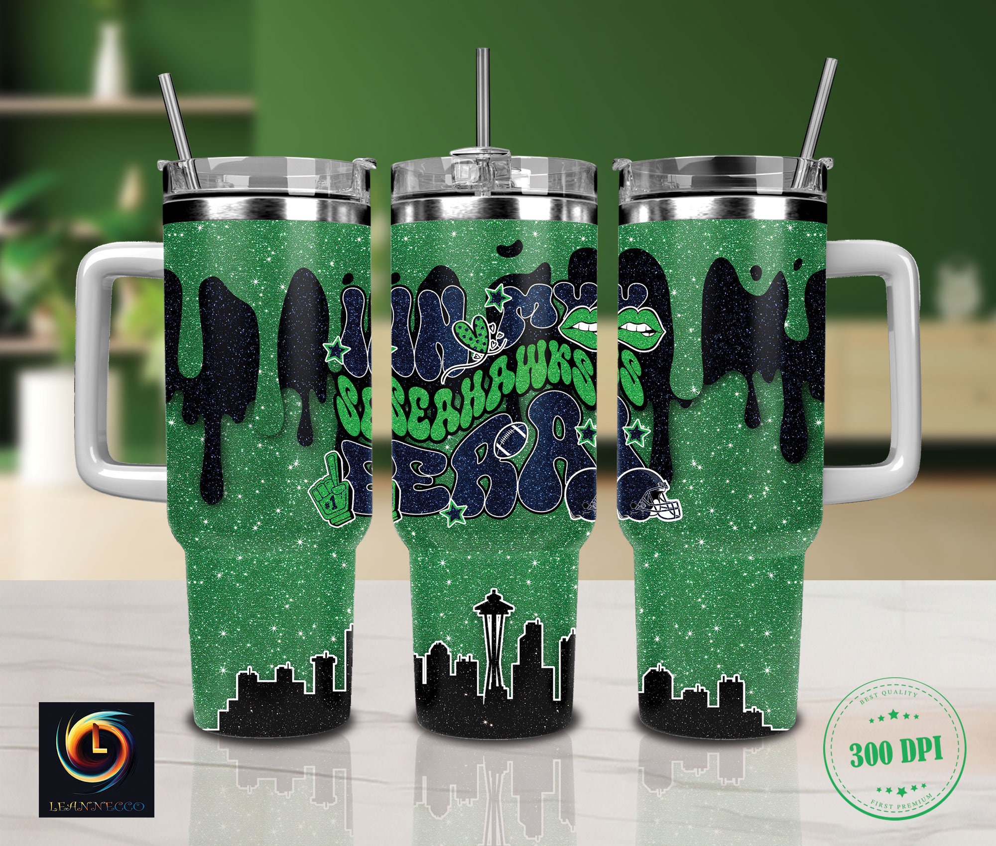 Sparkling Green Travel Mug with Lid & Straw - Perfect for Coffee Lovers