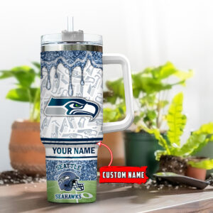 Customizable Seattle Seahawks Glitter Tumbler with Straw - Add Your Name