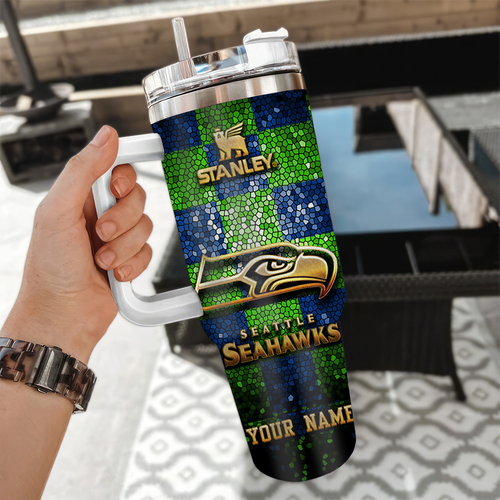 Seattle Seahawks Custom Name Tumbler with Handle & Straw - Show Your Team Spirit - Image 3