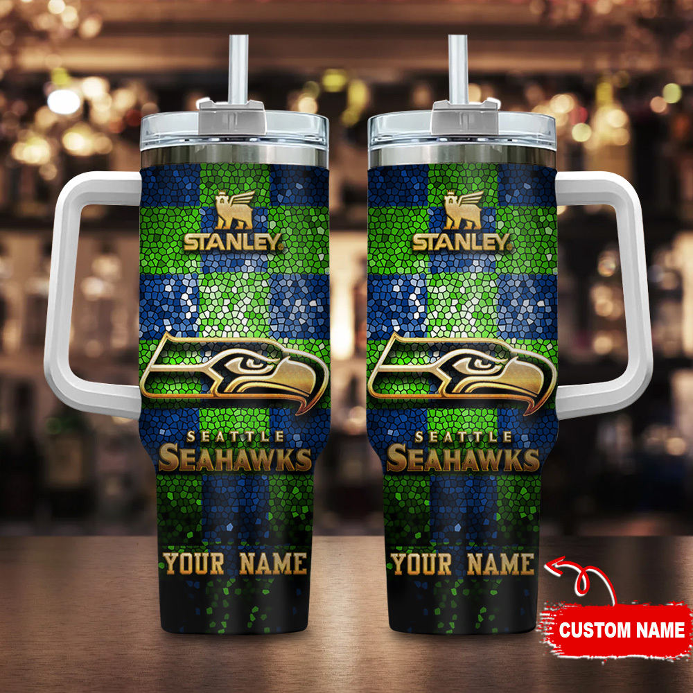 Seattle Seahawks Custom Name Tumbler with Handle & Straw - Show Your Team Spirit