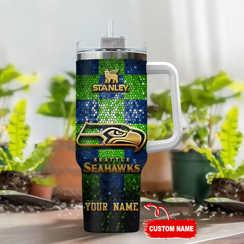 Seattle Seahawks Custom Name Tumbler with Handle & Straw - Show Your Team Spirit - Image 2