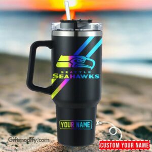 Customizable Seahawks Travel Mug with Handle - Personalized Insulated Tumbler