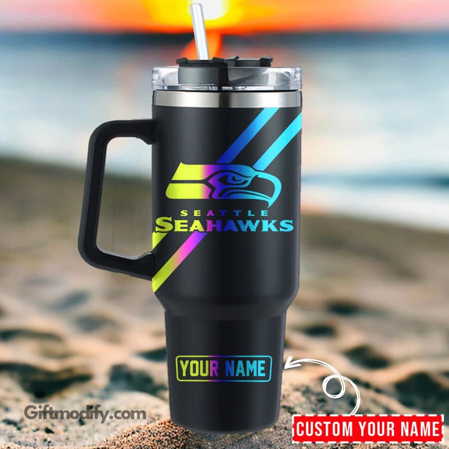Customizable Seahawks Travel Mug with Handle - Personalized Insulated Tumbler
