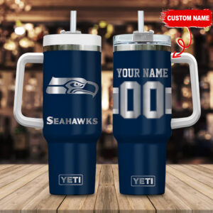 Custom Seahawks YETI Tumbler with Handle - Personalized NFL Fan Gift