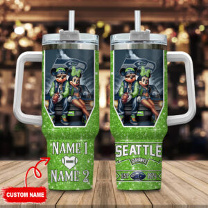 Custom Name Seattle Football Tumbler with Cartoon Characters - Personalized Gift