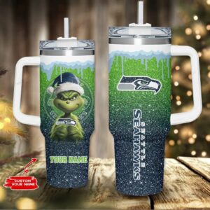 Seattle Seahawks NFL Sports Custom Stanley Quencher 40oz Stainless Steel Tumbler With Handle - Threewoofs