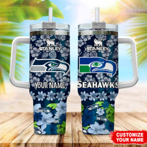 Personalized Seattle Seahawks Floral Tumbler - Custom Name & Logo