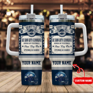 Personalized Seattle Football Fan Tumbler with Handle & Straw - Custom Name Gift