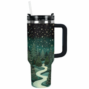 Serene Winter Christmas Custom Stanley Quencher 40oz Stainless Steel Tumbler With Handle - Threewoofs