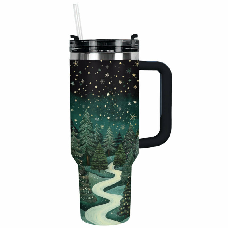 Serene Winter Christmas Custom Stanley Quencher 40oz Stainless Steel Tumbler With Handle - Threewoofs