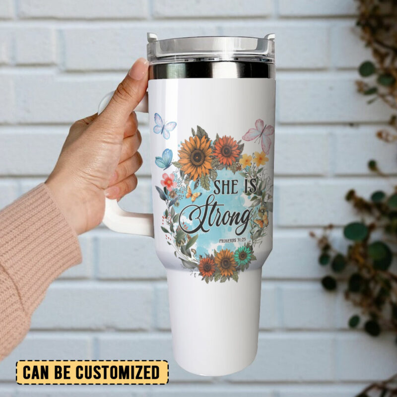 She is Strong Custom Stanley Quencher 40oz Stainless Steel Tumbler With Handle - Threewoofs - Image 3