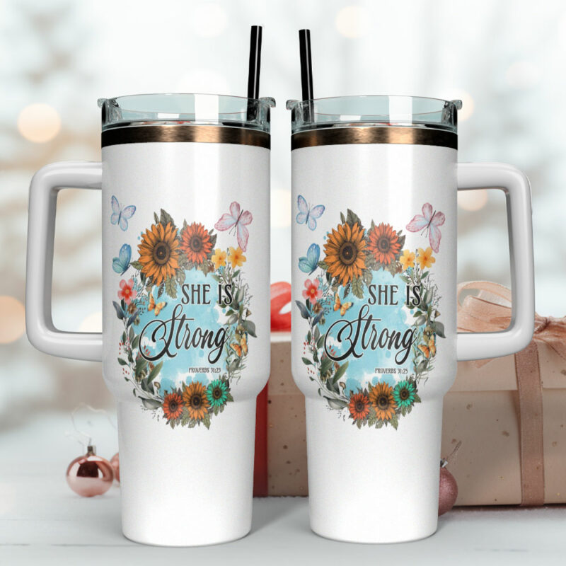 She is Strong Custom Stanley Quencher 40oz Stainless Steel Tumbler With Handle - Threewoofs - Image 4