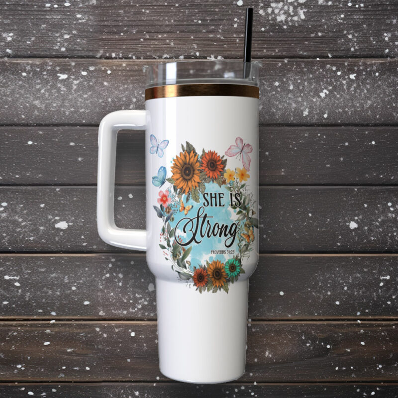 She is Strong Custom Stanley Quencher 40oz Stainless Steel Tumbler With Handle - Threewoofs - Image 2