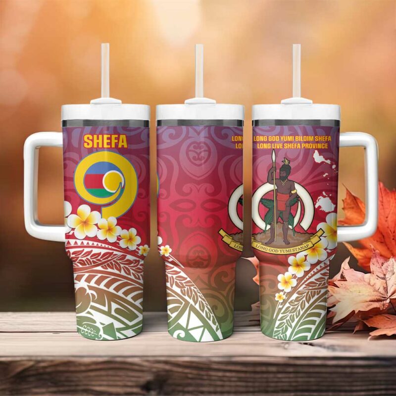 Shefa Province Vanuatu Map With Plumeria Flag Color Custom Stanley Quencher 40oz Stainless Steel Tumbler With Handle - Threewoofs - Image 4